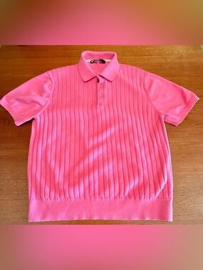 Me Turk Men's Pink Ribbed Short-Sleeve Polo Shirt Size L